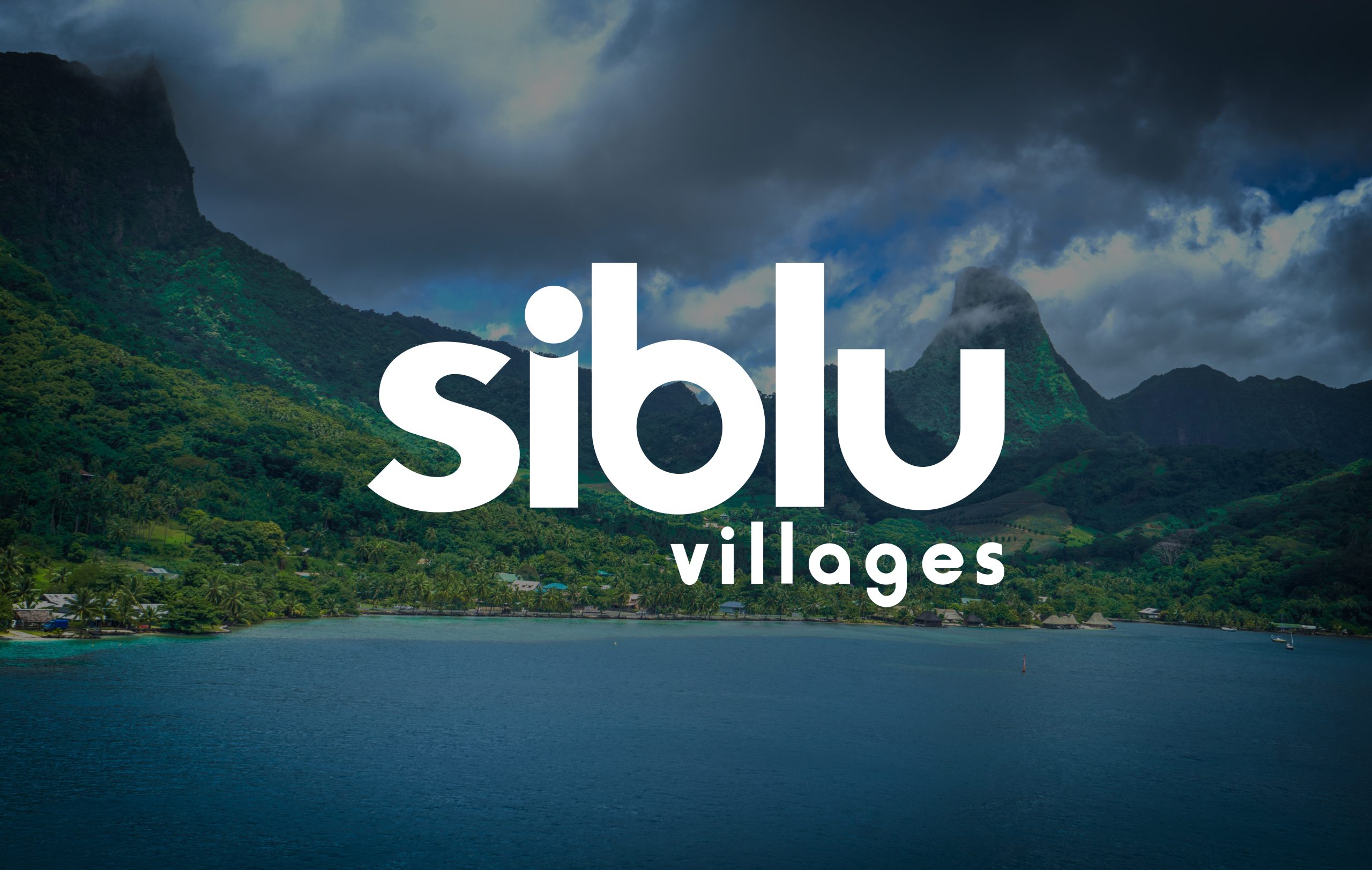 A tropical island surrounded by the sea with the Siblu villages logo displayed on top