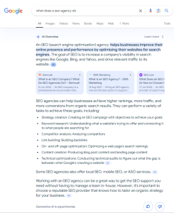 SEO agency - example Google SGE output 